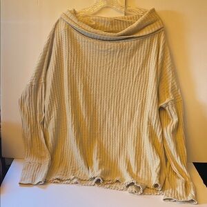 Free People Juicy Long Sleeve Cowel Neck Crossover Style Back Waffle Thermal